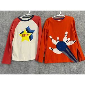 Mini Boden 2pc Shirt Lot Boys 7 8 Epic Star Bowling Long Sleeve